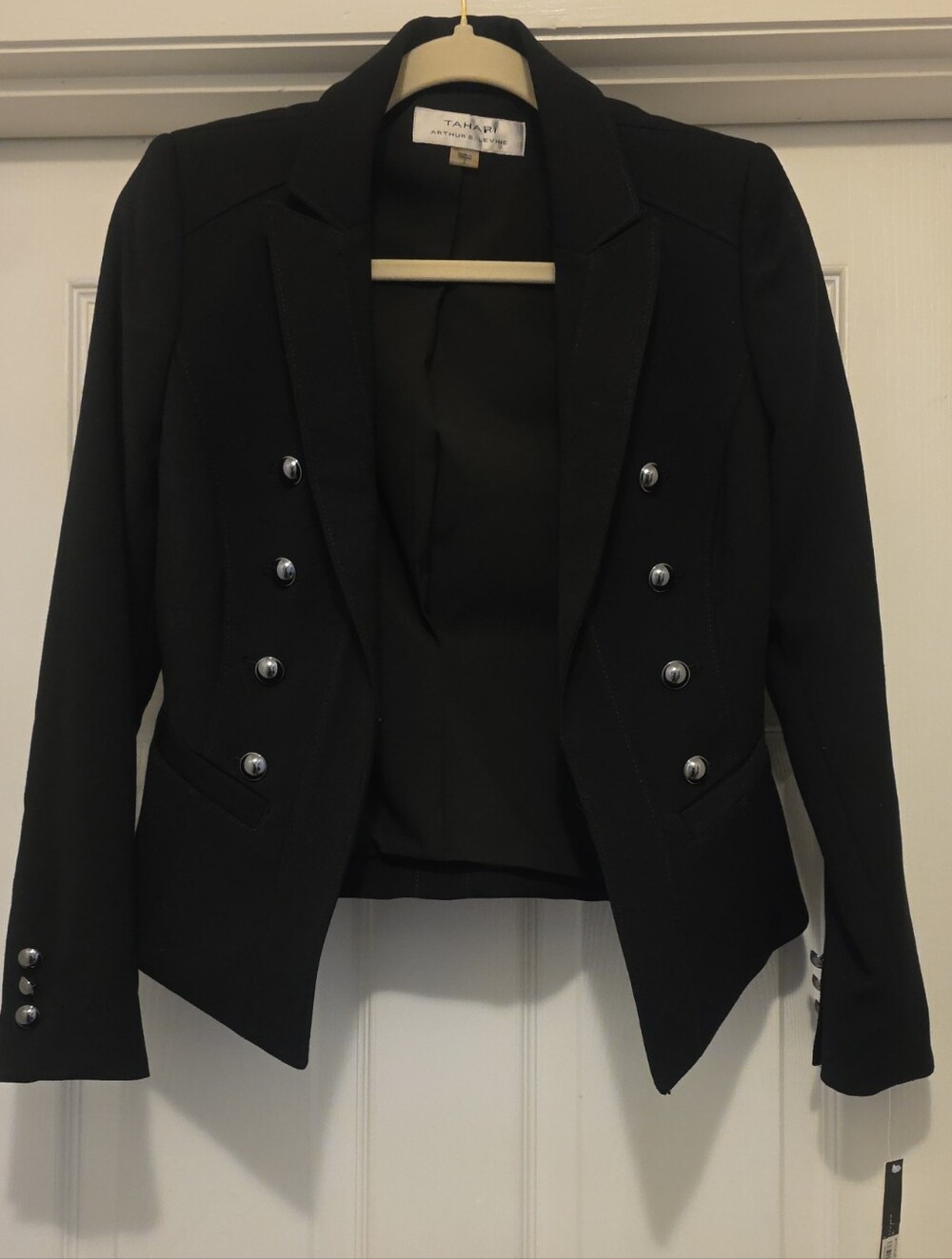 Tahari ASL Black Military-Style Double-Breasted Blazer